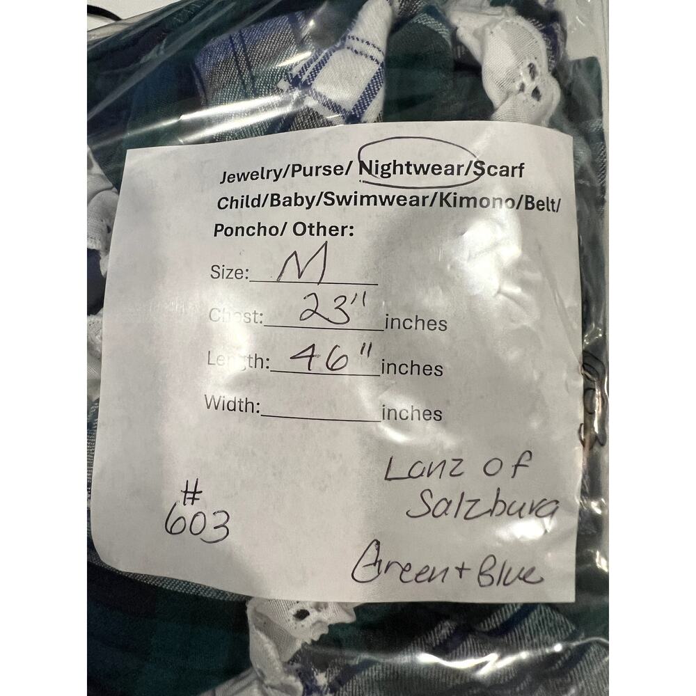 LANZ OF SALZBURG Blue and Green Plaid Long Flannel Nightgown Prairie Med. Cotton - Picture 11 of 11